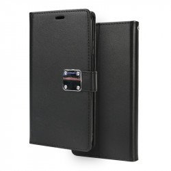 iPhone Xr 6.1in Multi Pockets Folio Flip Leather Wallet Case with Strap (Black)